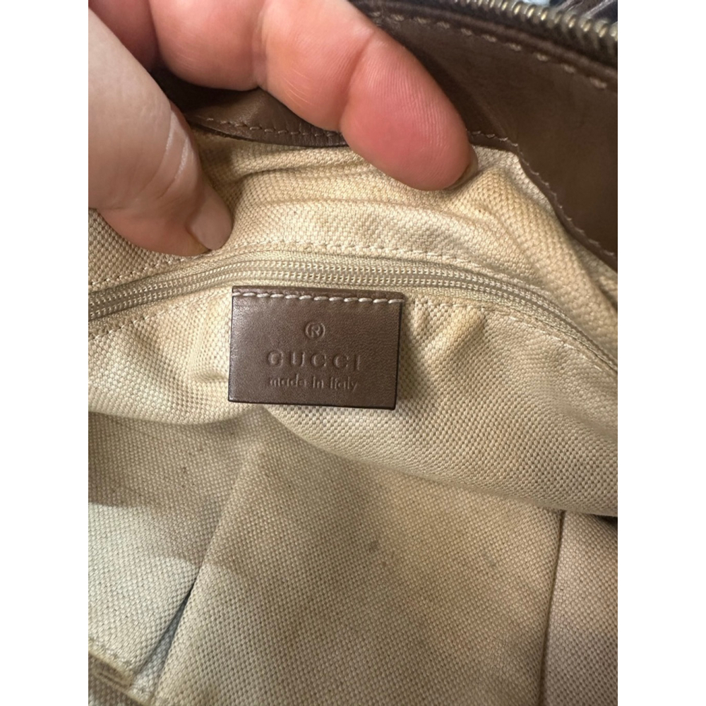 Women's Gucci Monogram Canvas Leather Trim Satchel Bag Brown/Tan One Size - Picture 15 of 16